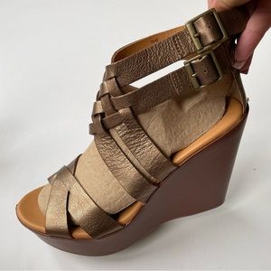 Kork Wedges Bronze Strappy Vamp Size 10 Womens Shoes